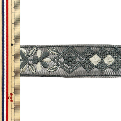 【数量5から】 手芸ブレード 『2024 インド刺繍ブレード グレー×ホワイト 2163D』