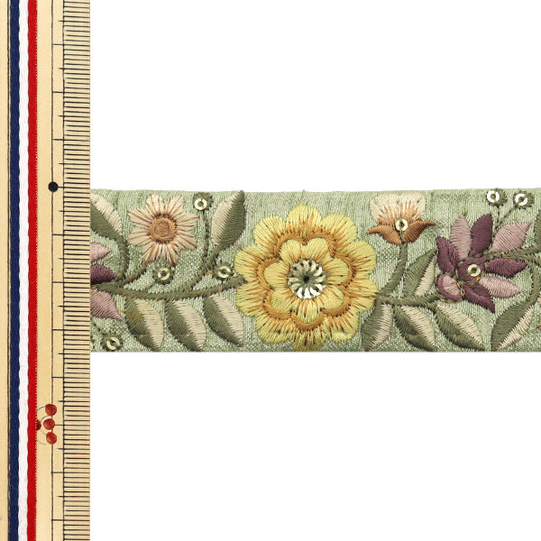 【数量5から】 手芸ブレード 『2024 インド刺繍ブレード グリーン×イエロー 2207D』