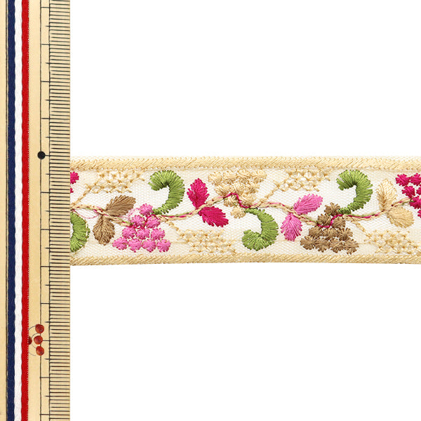 【数量5から】 手芸ブレード 『2024 インド刺繍ブレード ベージュ×ピンク 2218D』