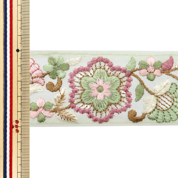 [Menge ab 5] KunsthandwerkBesätze "2024 Indischer Stickereibesatz Grün x Pink 2221h"