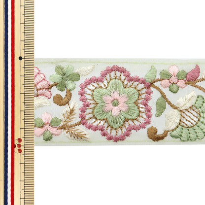 [Menge ab 5] KunsthandwerkBesätze "2024 Indischer Stickereibesatz Grün x Pink 2221h"