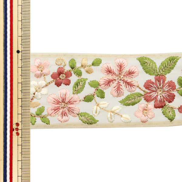 【数量5から】 手芸ブレード 『2024 インド刺繍ブレード ベージュ×グリーン 2226D』
