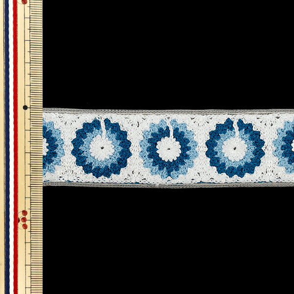 [Quantity starting from 5] HandicraftsTrim "2025 Indian embroidery trim Approx. 3.5cm wide, white x blue 47629A"