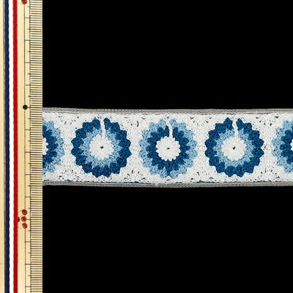 [Quantity starting from 5] HandicraftsTrim "2025 Indian embroidery trim Approx. 3.5cm wide, white x blue 47629A"