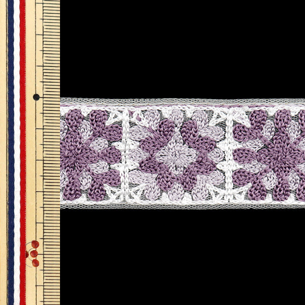 [Quantity starting from 5] HandicraftsTrim "2025 Indian embroidery trim White x Purple 47630A"
