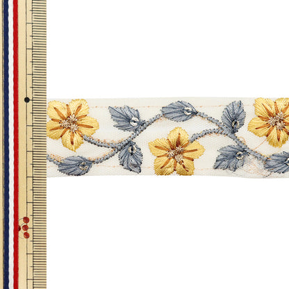 [5부터 시작하는 수량] 수예브레이드 "2022 인도 자수 브레이드 베이지 x 옐로우 44382I"