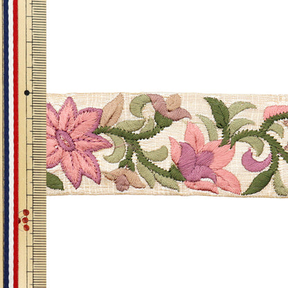 [5부터 시작하는 수량] 수예브레이드 "2022 인도 자수 브레이드 베이지 x 핑크 44383I"