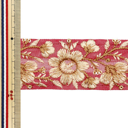 [Quantity starting from 5] HandicraftsTrim "2022 Indian embroidery trim Red x Gold 45363B"