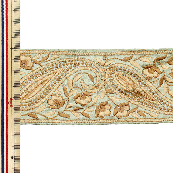 [Quantity starting from 5] HandicraftsTrim "2022 Indian embroidery trim Green x Beige 137A"