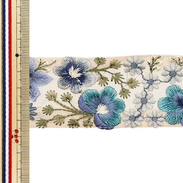 [Quantity starting from 5] HandicraftsTrim "2022 Indian embroidery trim Beige x Blue 141E"