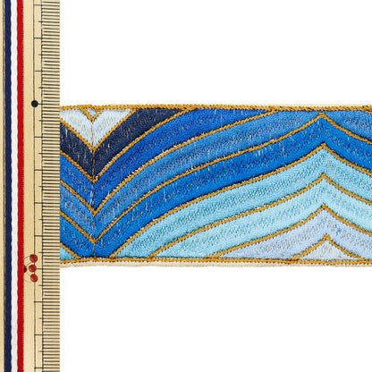 【数量5から】 手芸ブレード 『2023 インド刺繍ブレード ベージュ×ブルー 3778H』
