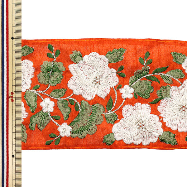 [Cantidad a partir de 5] artesaníasRibete "2024 Ribete bordado indio Naranja x blanco M-370A"