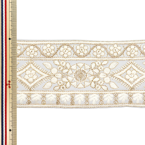 [Cantidad a partir de 5] artesaníasRibete "2024 Ribete bordado indio Gris x blanco M-301B2"