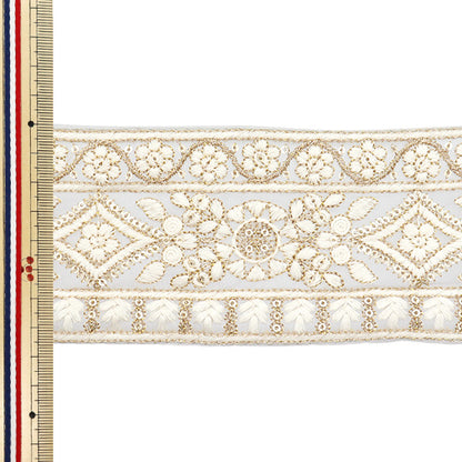 [Cantidad a partir de 5] artesaníasRibete "2024 Ribete bordado indio Gris x blanco M-301B2"