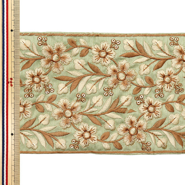 [Quantité à partir de 5] artisanatGarniture "2022 Garniture de broderie indienne Vert x marron 113a"