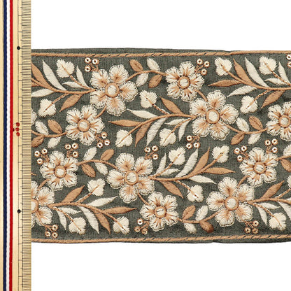 [Quantité à partir de 5] artisanatGarniture "2022 Garniture de broderie indienne Kaki x beige 113d"