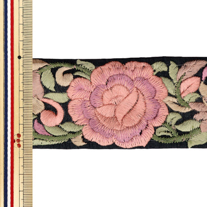 [Quantity starting from 5] HandicraftsTrim "2022 Indian embroidery trim Black x Pink 140F"