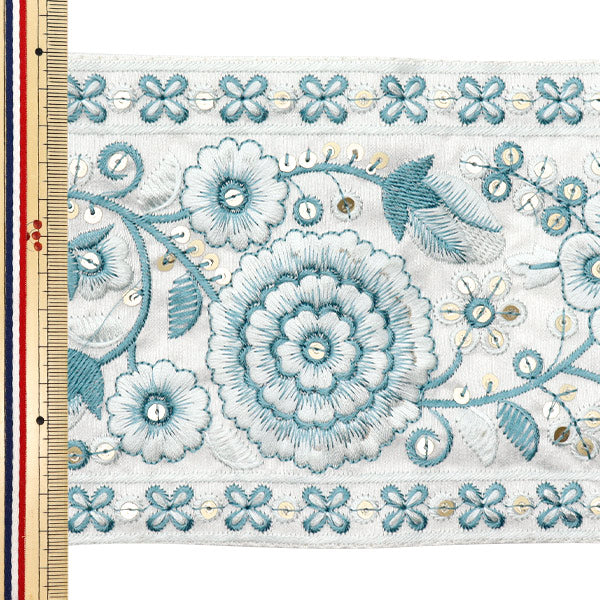 [Quantity starting from 5] HandicraftsTrim "2023 Indian embroidery trim White x Blue 3838B"