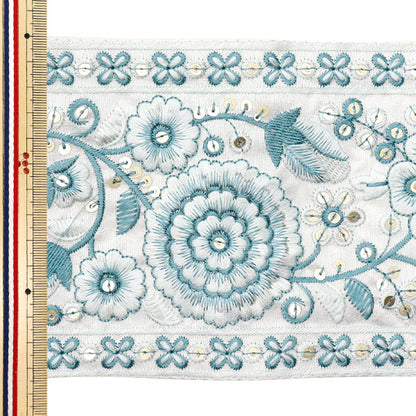 [Quantity starting from 5] HandicraftsTrim "2023 Indian embroidery trim White x Blue 3838B"