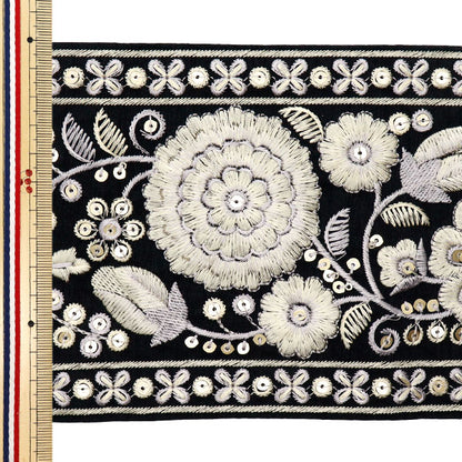 [Menge ab 5] KunsthandwerkBesätze "2023 Indischer Stickereibesatz Schwarzer x creme 3838k"
