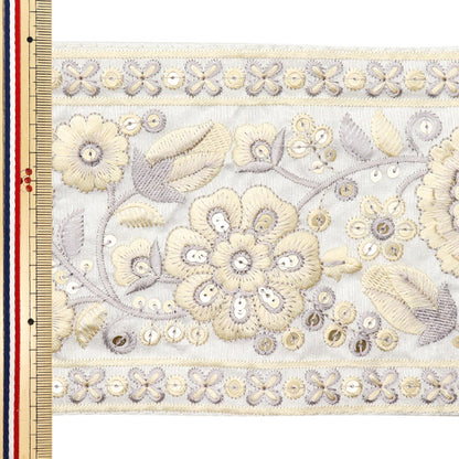 [Quantité à partir de 5] artisanatGarniture "2023 Garniture de broderie indienne White X Cream 3838L"