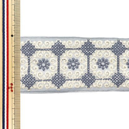 [Quantity starting from 5] HandicraftsTrim "2022 Indian embroidery trim Blue x Cream 45369D"