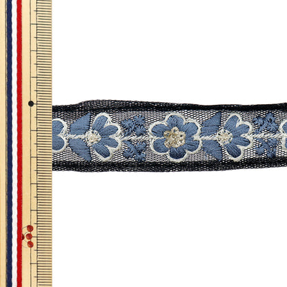 【数量5から】 手芸ブレード 『2024 インド刺繍ブレード ブラック×グレー 795P』