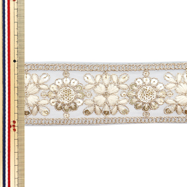 [Количество, начиная с 5] ремесленные изделияОтделка "2024 Отделка для индийской вышивки ブルーグレー × ホワイト M-411d"