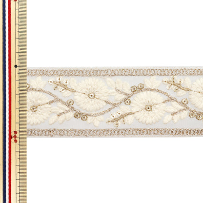 [Cantidad a partir de 5] artesaníasRibete "2024 Ribete bordado indio Beige x blanco M-461K"