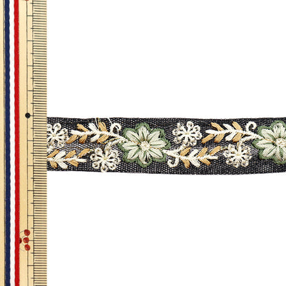 [Cantidad a partir de 5] artesaníasRibete "2024 Ribete bordado indio Black X Green M-487k"