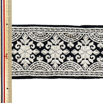 [Cantidad a partir de 5] artesaníasRibete 『Ribete bordado indio Aprox. Negro M-504i de 8.5 cm de ancho M-504i"