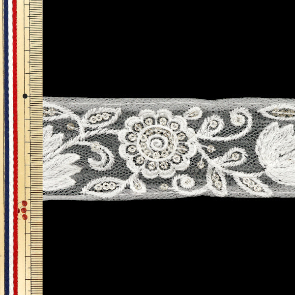 [Cantidad a partir de 5] artesaníasRibete 『Ribete bordado indio Aprox. 4,5 cm de ancho White M-516s"