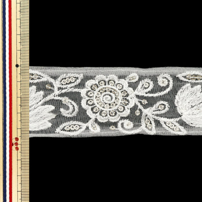 [Cantidad a partir de 5] artesaníasRibete 『Ribete bordado indio Aprox. 4,5 cm de ancho White M-516s"