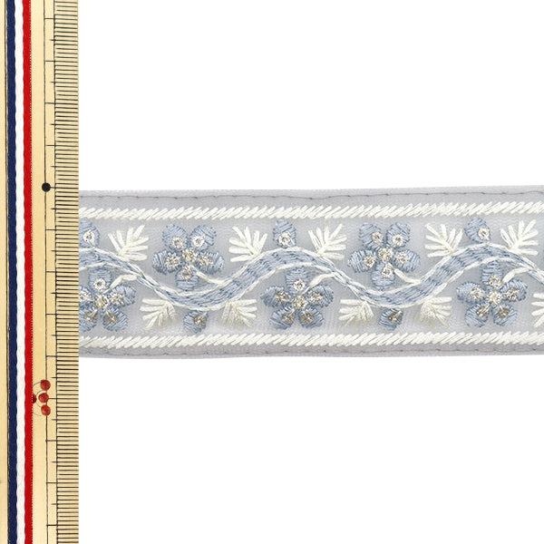 [Cantidad a partir de 5] artesaníasRibete 『Ribete bordado indio Aprox. 4 cm de ancho Grey M-518n"