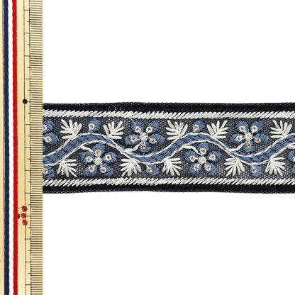 [Cantidad a partir de 5] artesaníasRibete 『Ribete bordado indio Aprox. M-518Q negro de 4 cm de ancho de ancho"