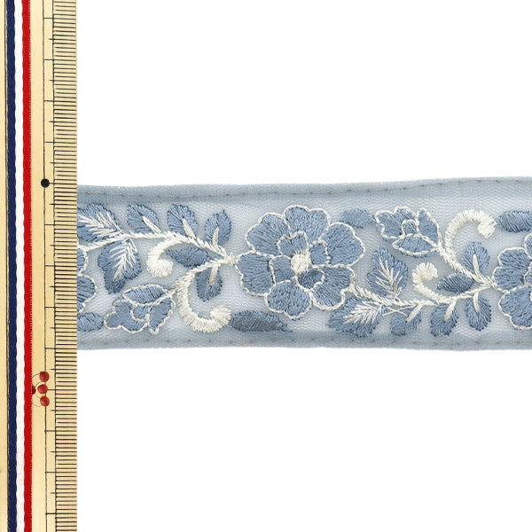 [Cantidad a partir de 5] artesaníasRibete 『Ribete bordado indio Aprox. 4 cm de ancho Grey M-522E"