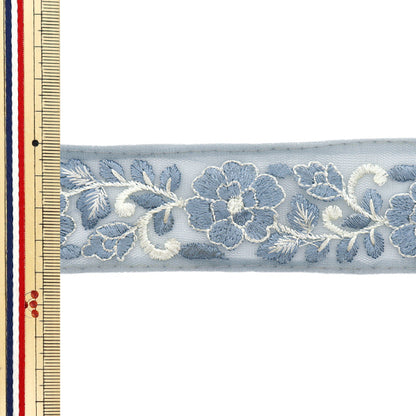 [Cantidad a partir de 5] artesaníasRibete 『Ribete bordado indio Aprox. 4 cm de ancho Grey M-522E"