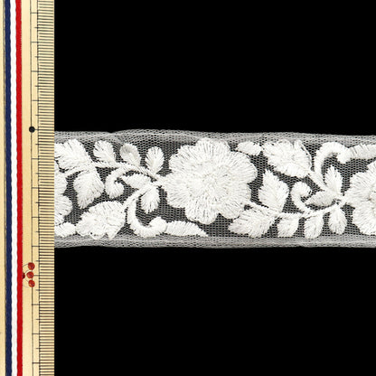 [Cantidad a partir de 5] artesaníasRibete 『Ribete bordado indio Aprox. 4 cm de ancho, blanco M-522F"