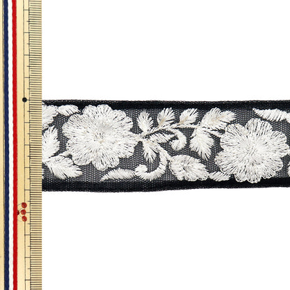 [Cantidad a partir de 5] artesaníasRibete 『Ribete bordado indio Aprox. 4 cm de ancho Negro M-522J"