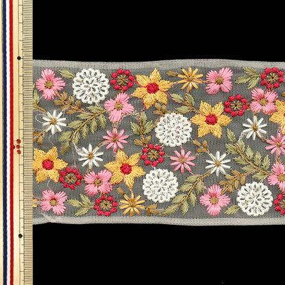 [5부터 시작하는 수량] 수예브레이드 『인도 자수 브레이드 대략 9.5cm 너비의 흰색 M-532#4"