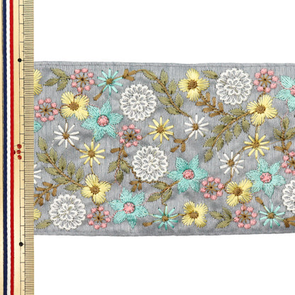 [Menge ab 5] KunsthandwerkBesätze 『Indischer Stickereibesatz Ca. 9,5 cm weit grau M-532A2"