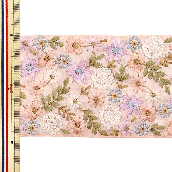 [5부터 시작하는 수량] 수예브레이드 『인도 자수 브레이드 대략 9.5cm 와이드 핑크 M-532A11"