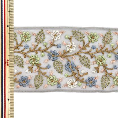 [Menge ab 5] KunsthandwerkBesätze 『Indischer Stickereibesatz Ca. 9 cm breit grau M-543#11"