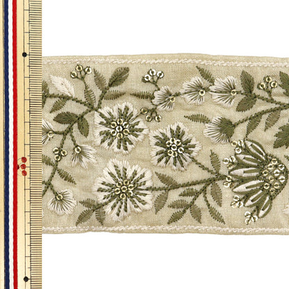 [5부터 시작하는 수량] 수예브레이드 『인도 자수 브레이드 대략 8cm 와이드 베이지 색 M-549b"