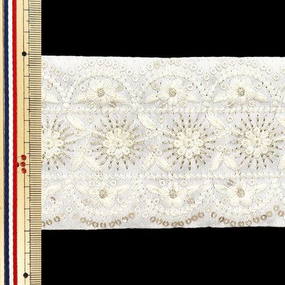 [5부터 시작하는 수량] 수예브레이드 『인도 자수 브레이드 대략 8cm 너비의 흰색 M-552C"