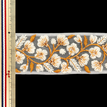 [Cantidad a partir de 5] artesaníasRibete 『Ribete bordado indio Aprox. 5 cm de ancho blanco x naranja M-645E"