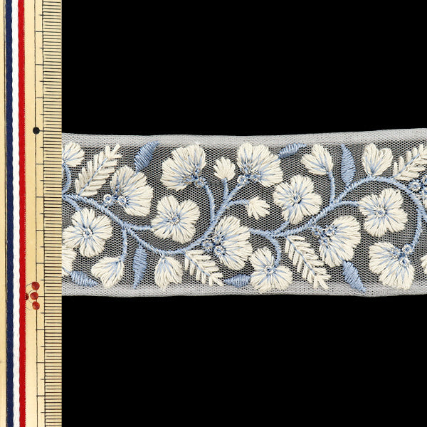 [Cantidad a partir de 5] artesaníasRibete 『Ribete bordado indio Aprox. 5 cm de ancho, blanco x azul, M-645F"