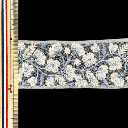 [Cantidad a partir de 5] artesaníasRibete 『Ribete bordado indio Aprox. 5 cm de ancho, blanco x azul, M-645F"