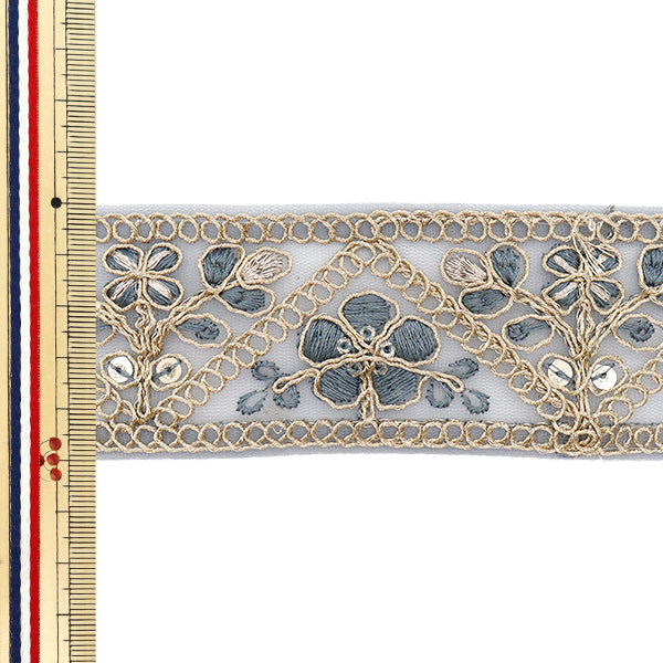 [Menge ab 5] KunsthandwerkBesätze 『Indischer Stickereibesatz Ca. 5 cm breit grau M-751"