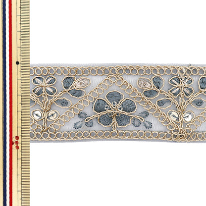 [Menge ab 5] KunsthandwerkBesätze 『Indischer Stickereibesatz Ca. 5 cm breit grau M-751"